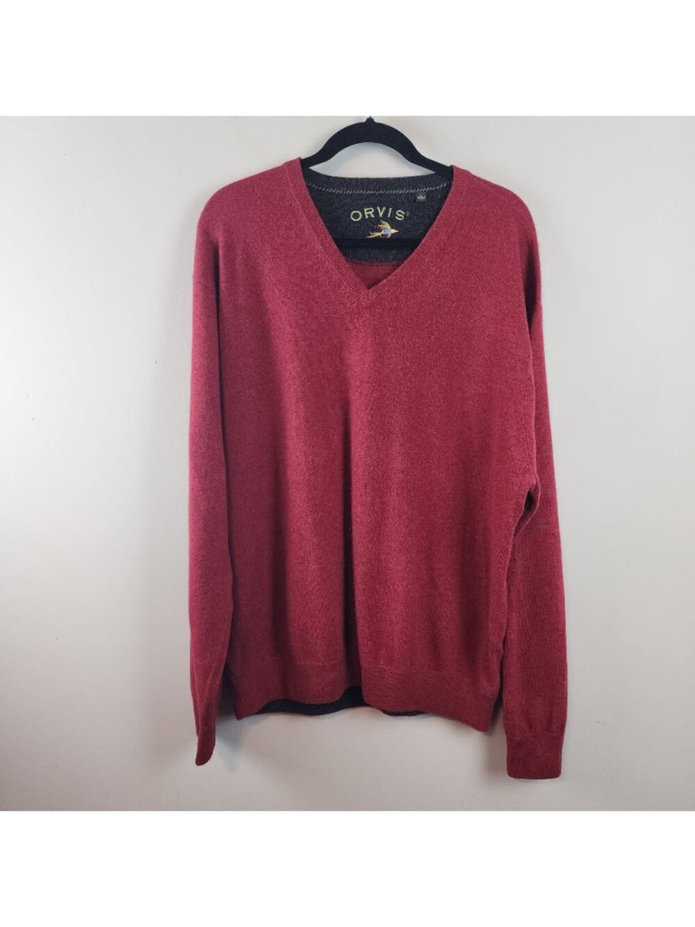 Orvis cashmere sweater sz XL men red V-neck Holidays